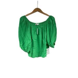 Topshop Green Puff Sleeve Cropped Top Blouse Linen Blend Womens 4 New